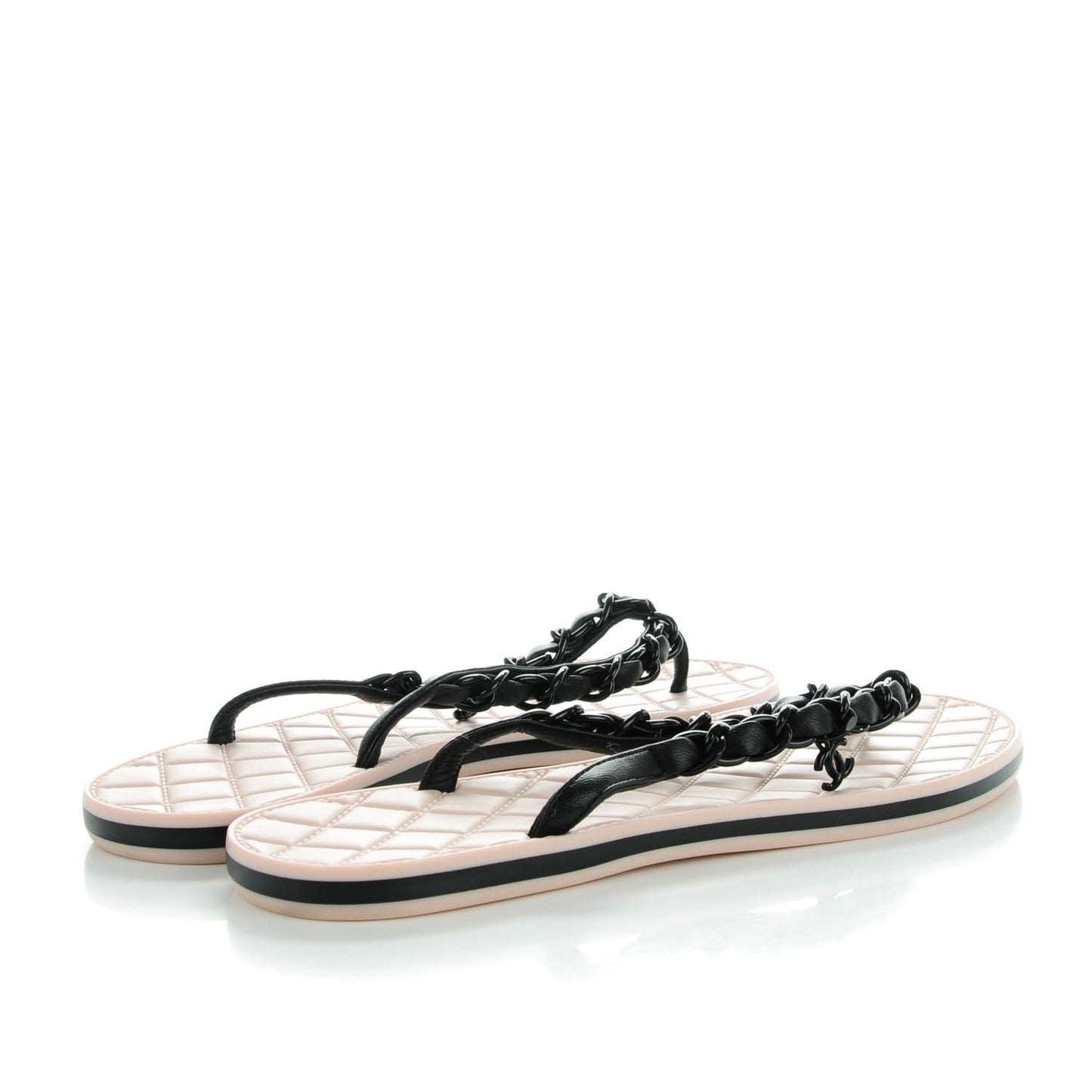Lambskin Chain CC Thong Sandals 35.5 Black Light Pink