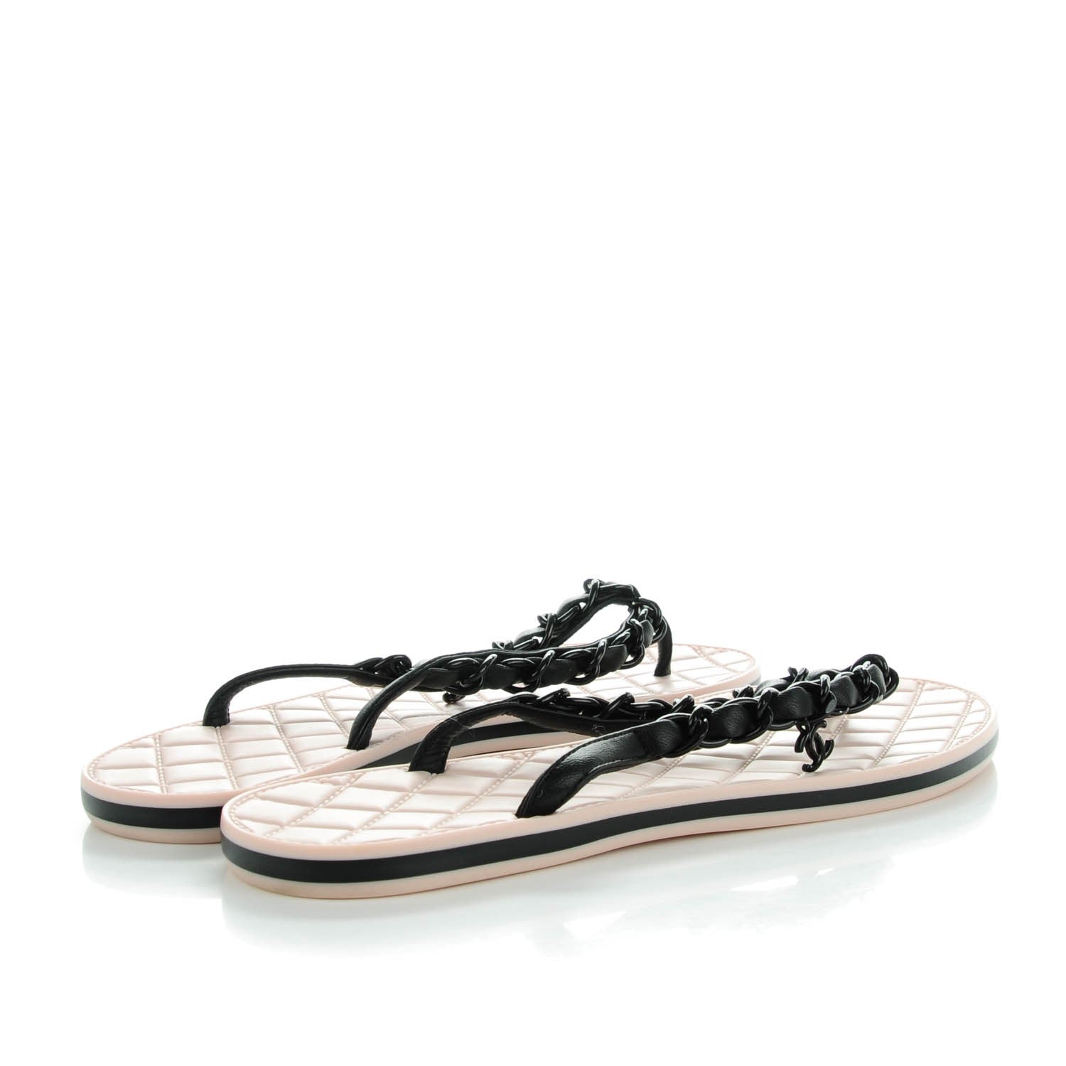 Chanel Lambskin Chain CC Thong Sandals 35.5 Black Light Pink 4 of 9