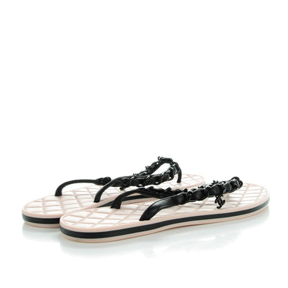 Chanel Lambskin Chain CC Thong Sandals 35.5 Black Light Pink 4 of 9