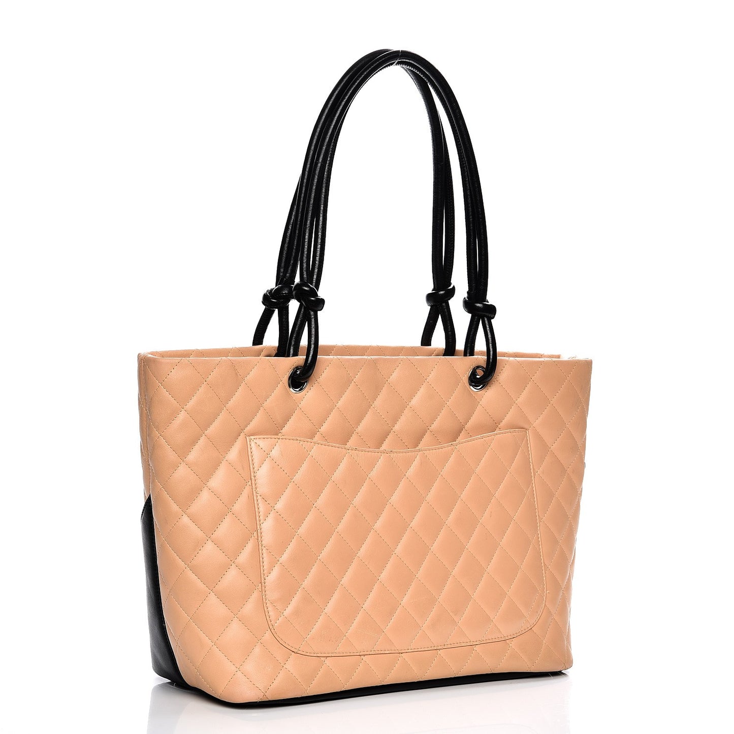 Calfskin Quilted Large Cambon Tote Beige Black