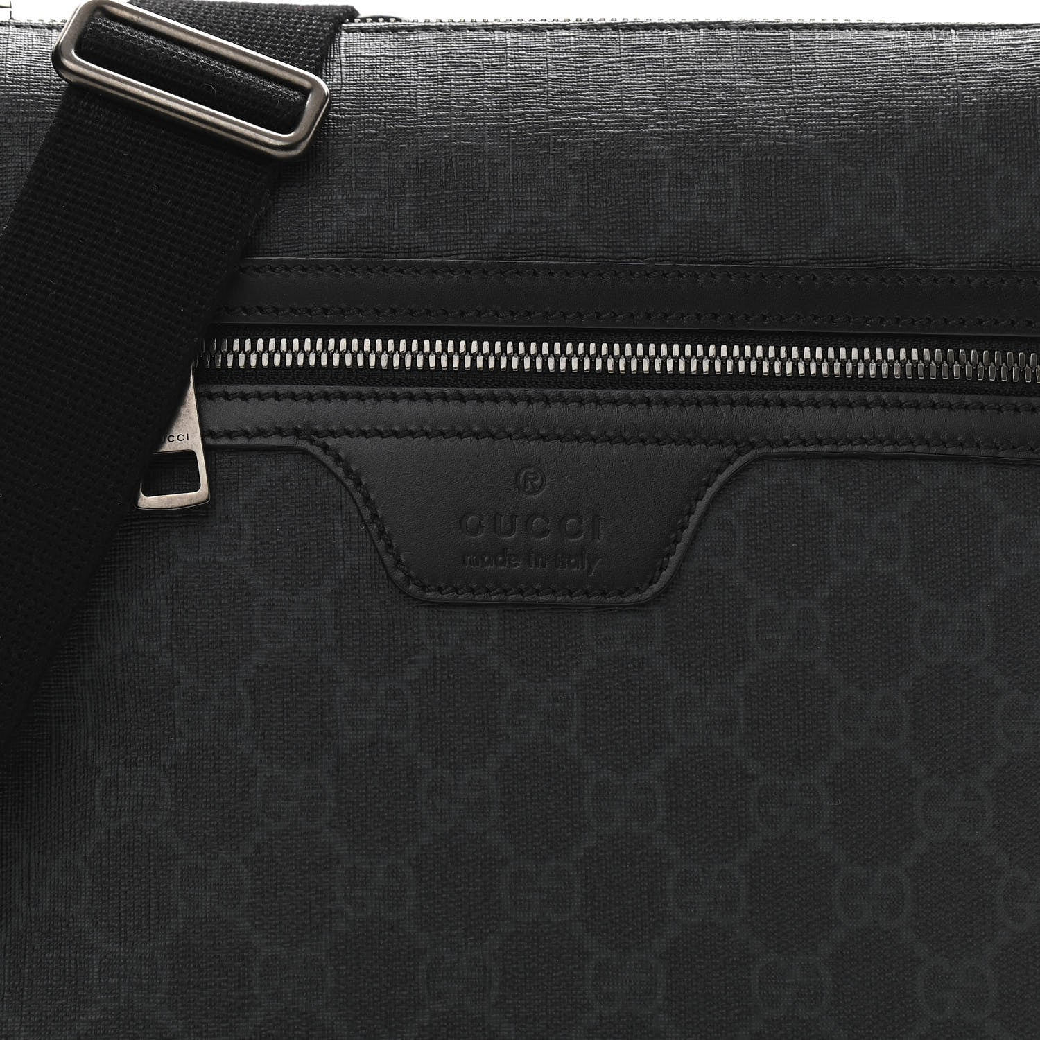 Gucci GG Supreme Monogram Flat Messenger Bag Black Grey 8 of 10