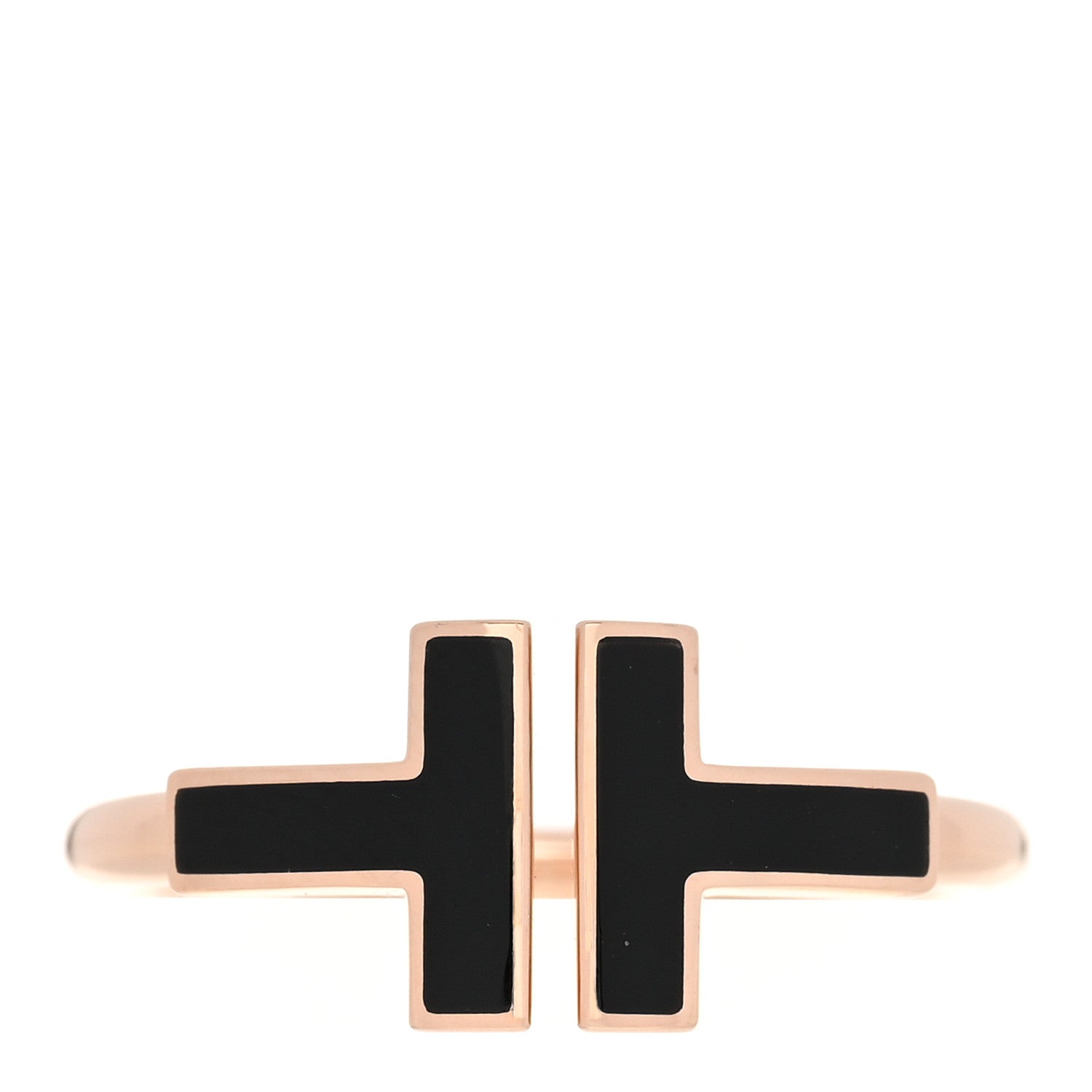 Tiffany 18K Rose Gold Black Onyx T Wire Ring 52 6 1 of 5