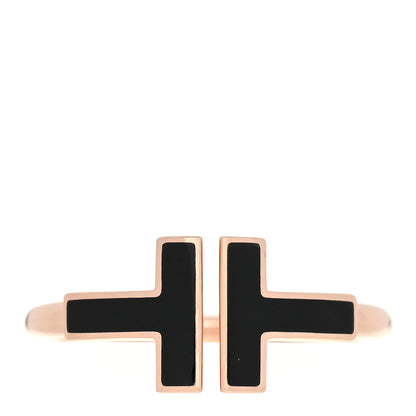 Tiffany 18K Rose Gold Black Onyx T Wire Ring 52 6 1 of 5