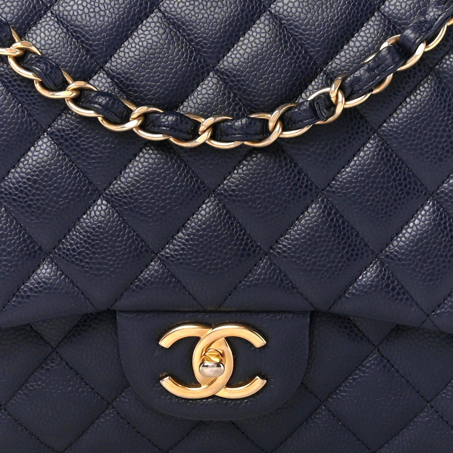 Caviar Quilted Maxi Double Flap Navy Blue