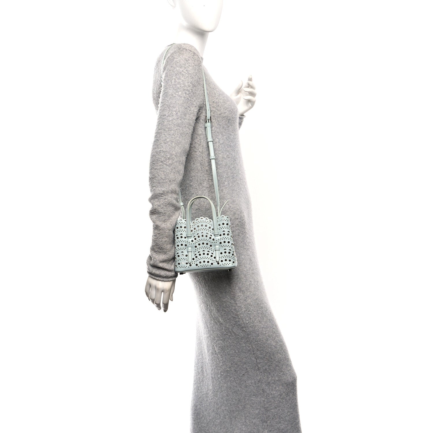 Alaia Calfskin Vienne Wave Mina 16 Bag  Gris Vert 2 of 9