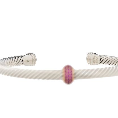 David Yurman Sterling Silver 18K Rose Gold Pink Sapphire 5mm Cable Classics Single Station Bracelet 3 of 4