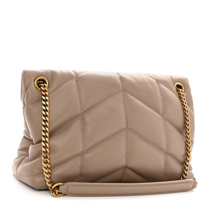 Saint Laurent Lambskin Quilted Small Loulou Puffer Monogram Chain Satchel Dark Beige 3 of 9