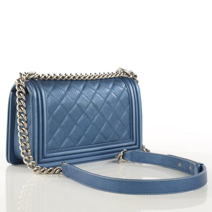 Chanel Metallic Calfskin Perforated Medium Boy Flap Blue 3 of 9