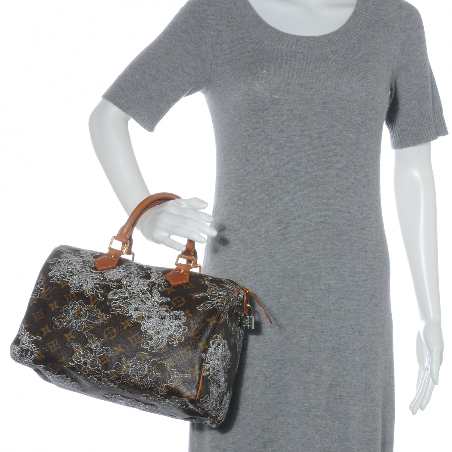 Louis Vuitton Monogram Dentelle Speedy 30 Silver 2 of 7