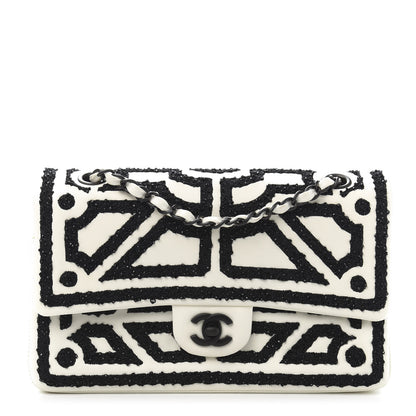 Chanel Lambskin Crystal Embroidered Medium Garden Of Versailles Double Flap Black White 1 of 17
