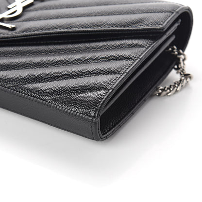 Saint Laurent Grain De Poudre Matelasse Chevron Monogram Chain Wallet Black 9 of 10