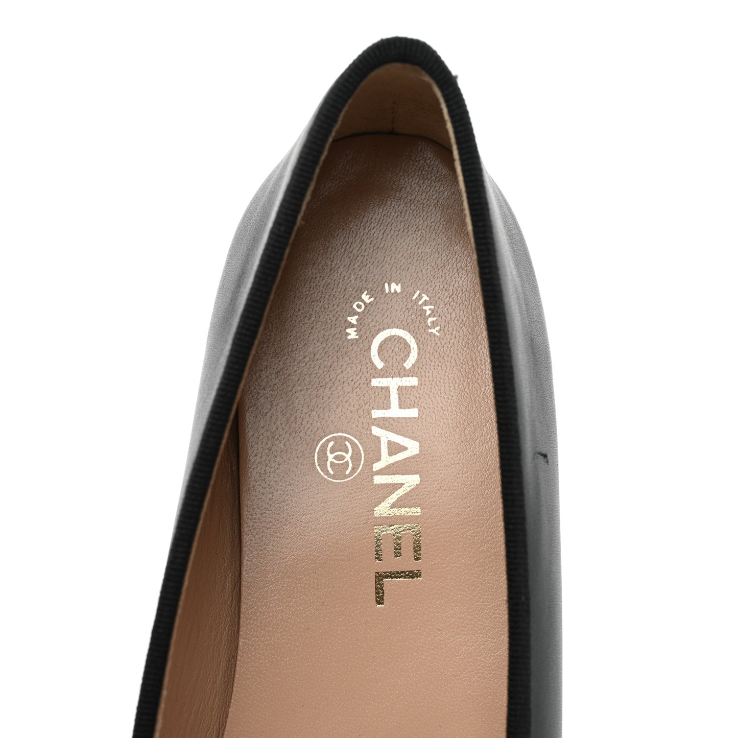 Lambskin Cap Toe Ballerina Flats 39.5 Black Gold