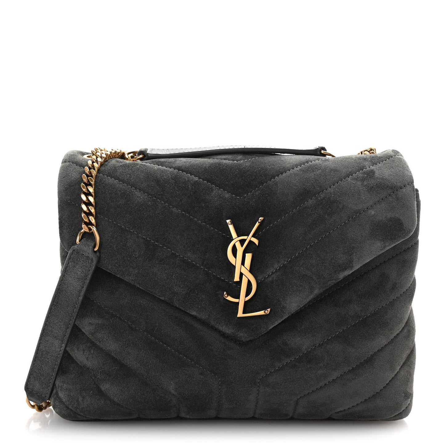 Suede Calfskin Y Quilted Monogram Small Loulou Chain Satchel Storm