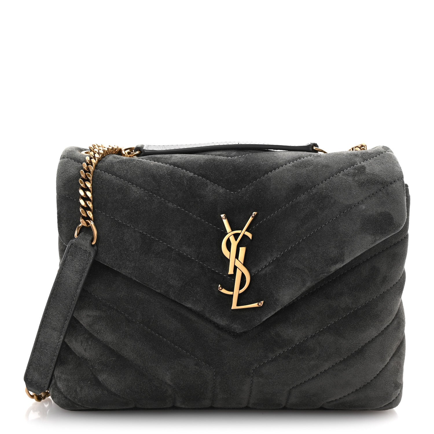 Saint Laurent Suede Calfskin Y Quilted Monogram Small Loulou Chain Satchel Storm 1 of 9