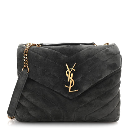 Saint Laurent Suede Calfskin Y Quilted Monogram Small Loulou Chain Satchel Storm 1 of 9