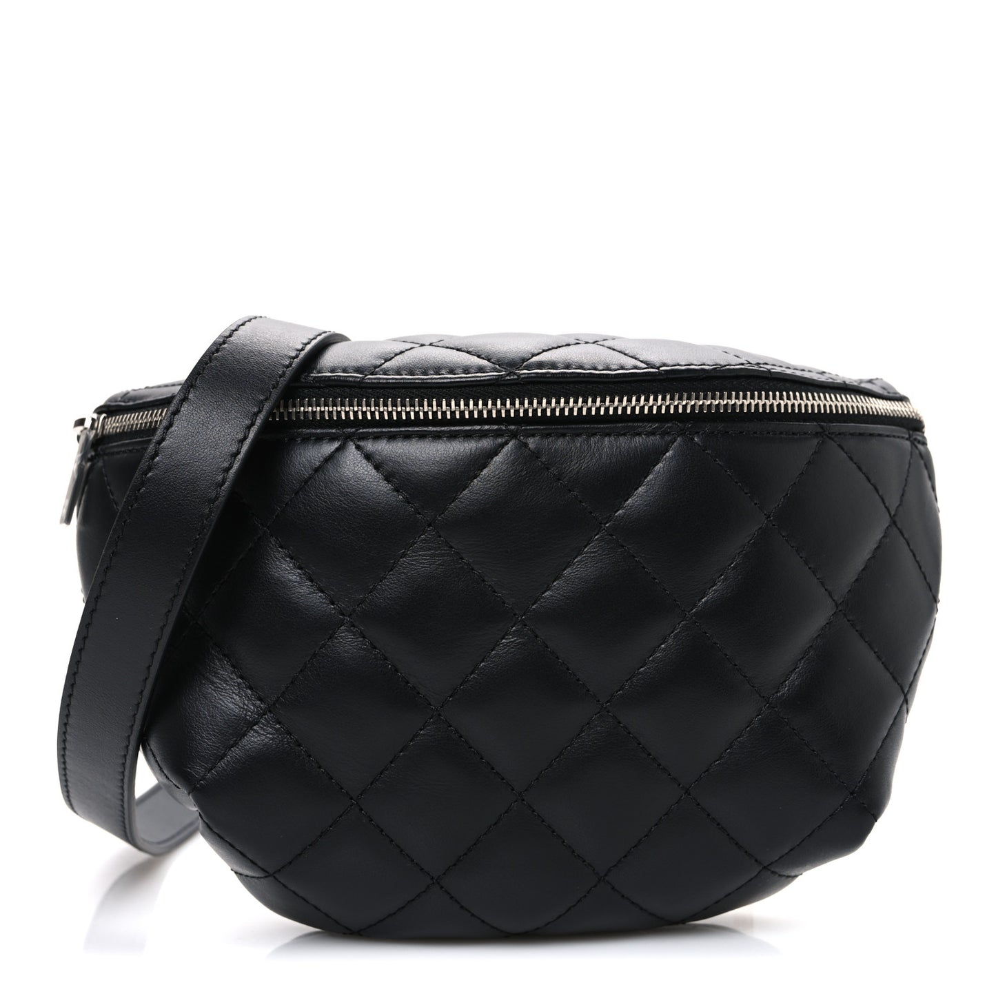 Lambskin Quilted Waist Belt Bag Black