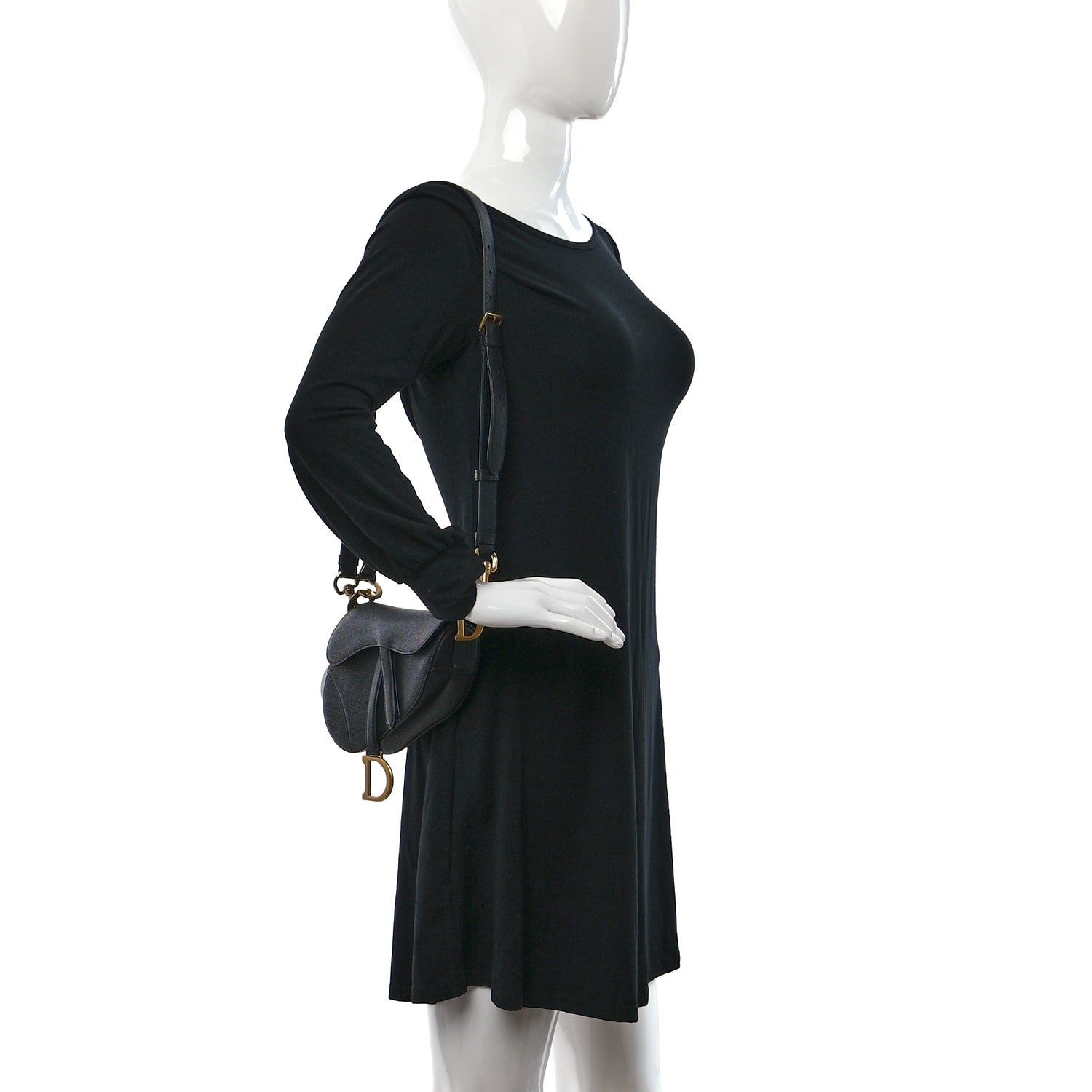 Christian Dior Grained Calfskin Mini Saddle Bag With Strap Black 2 of 9