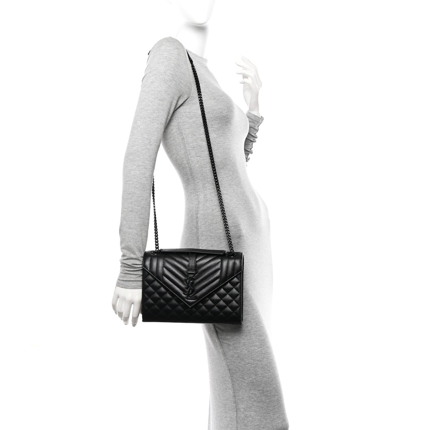 Saint Laurent Grain De Poudre Textured Mixed Matelasse Triquilt Medium Monogram Monochrome Satchel Black 2 of 11