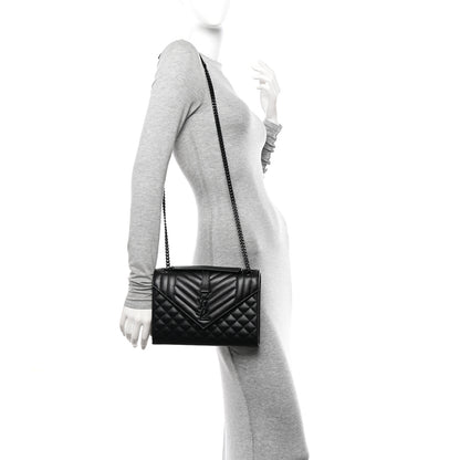 Saint Laurent Grain De Poudre Textured Mixed Matelasse Triquilt Medium Monogram Monochrome Satchel Black 2 of 11