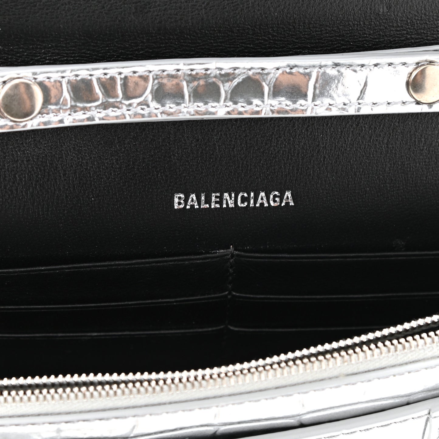 Metallic Calfskin Crocodile Embossed Hourglass Chain Bag Silver