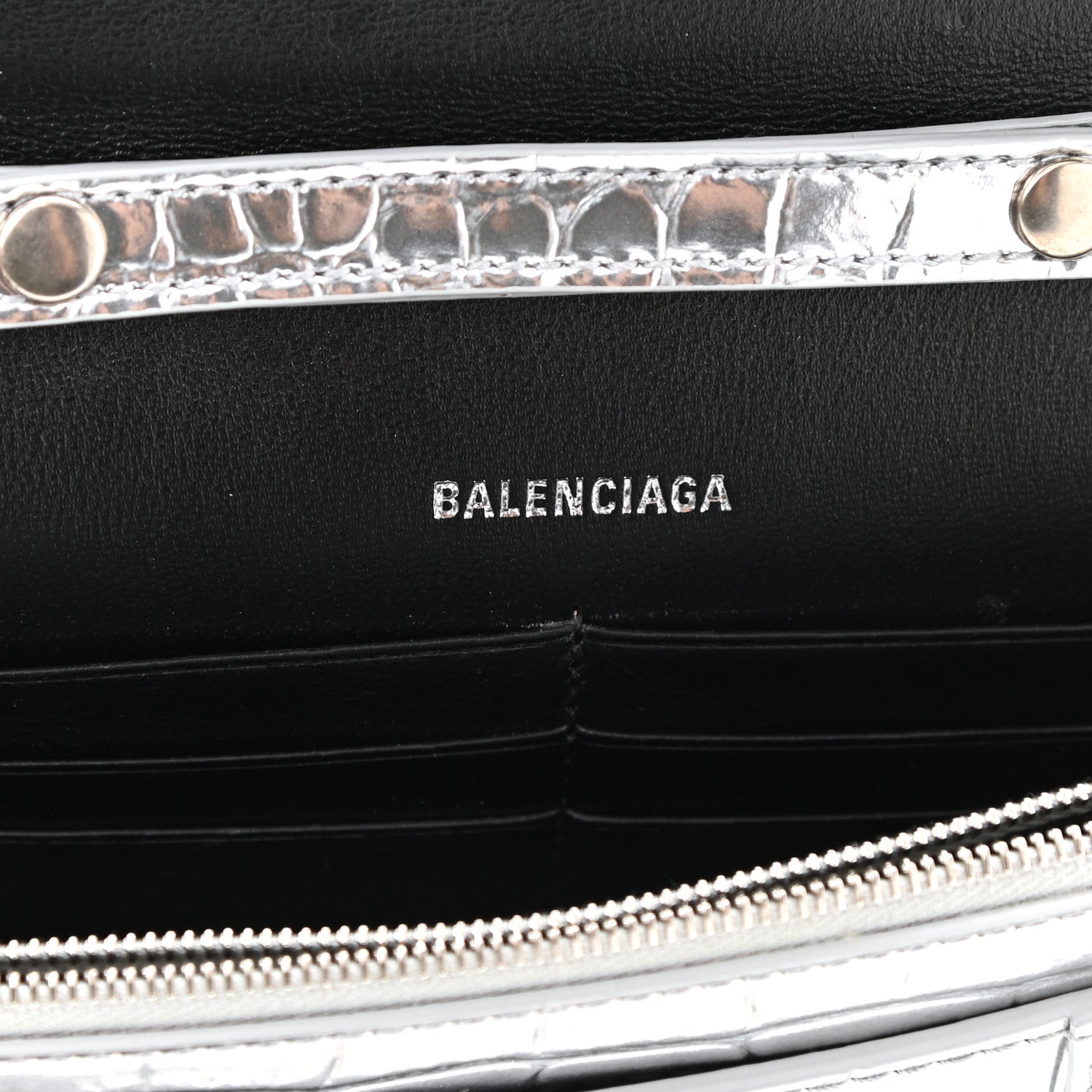 Balenciaga Metallic Calfskin Crocodile Embossed Hourglass Chain Bag Silver 6 of 9