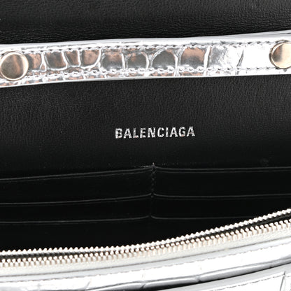Balenciaga Metallic Calfskin Crocodile Embossed Hourglass Chain Bag Silver 6 of 9
