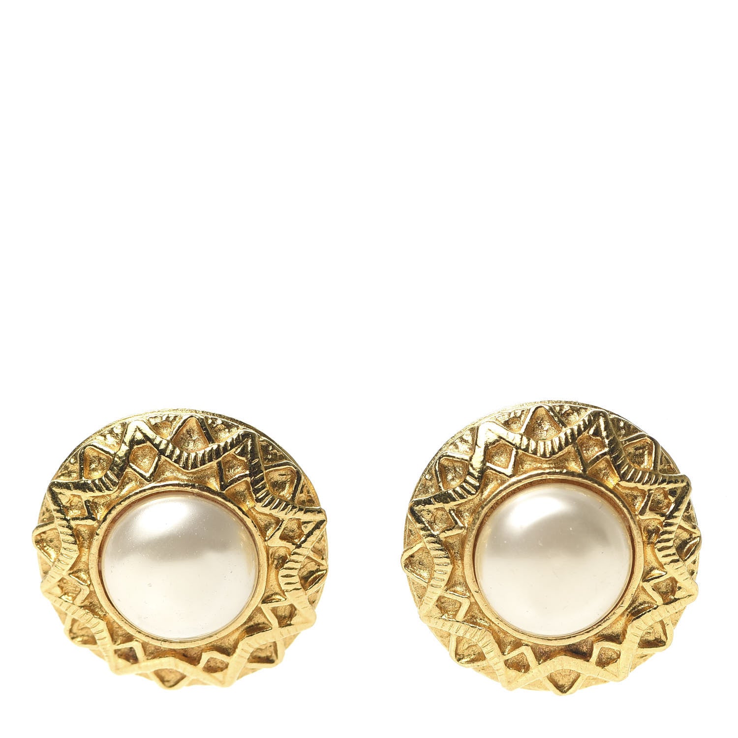 Chanel Pearl Round Clip On Earrings Gold 1 of 5