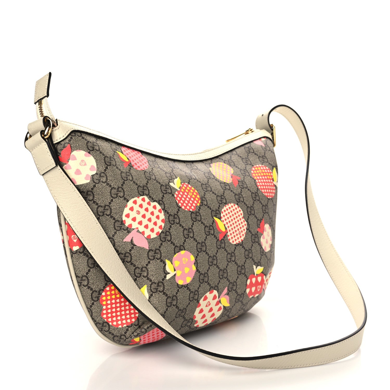 Gucci GG Supreme Monogram Les Pommes Small Ophidia Half Moon Hobo Beige Multicolor Mystic White 3 of 7