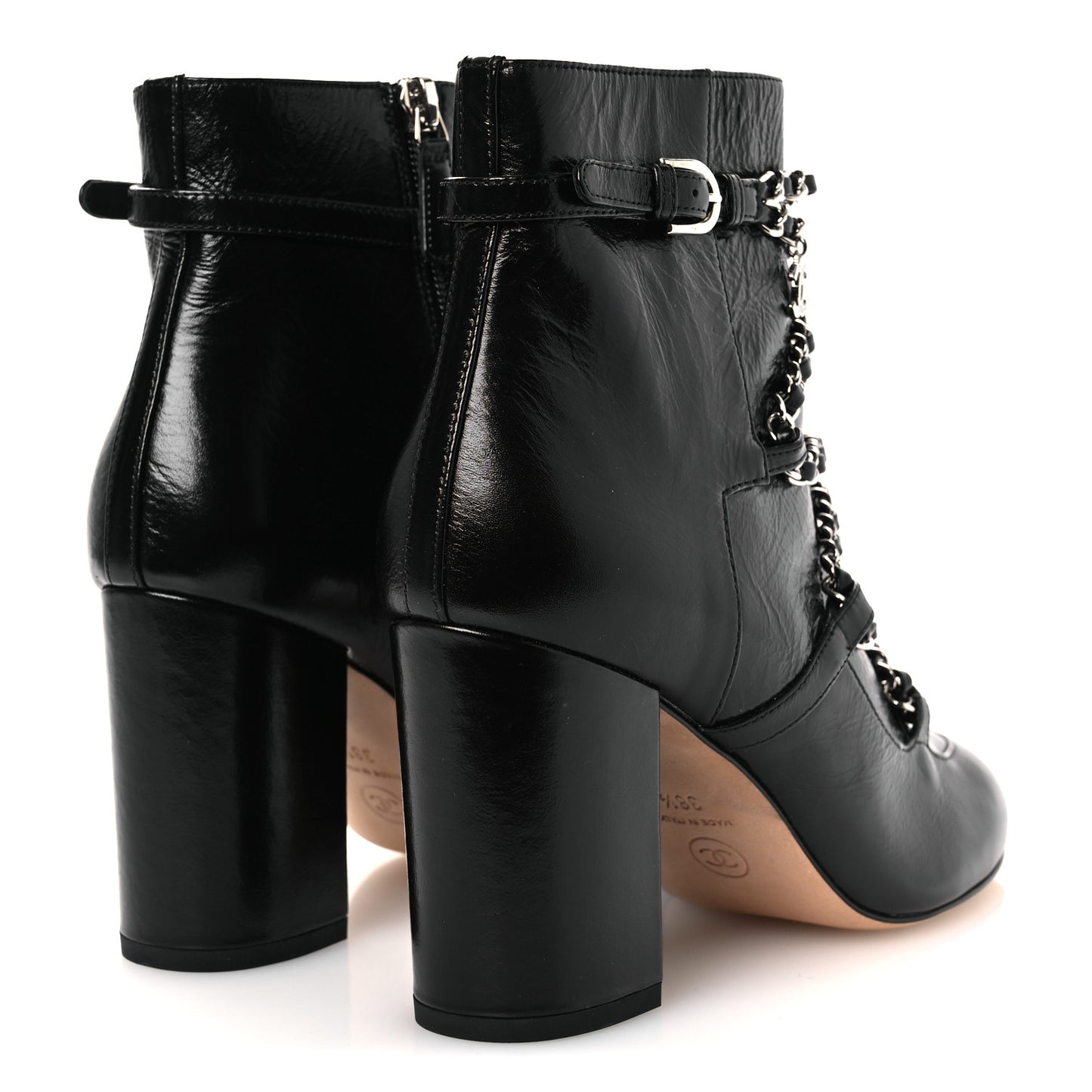 Crackled Calfskin Chain CC Short Boots 38.5 Black