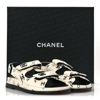 Chanel Lambskin Printed CC Velcro Dad Sandals 37.5 White Black 14 of 14