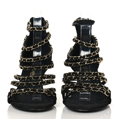 Chanel Kid Suede Chain CC Sandals 39 Black 2 of 11