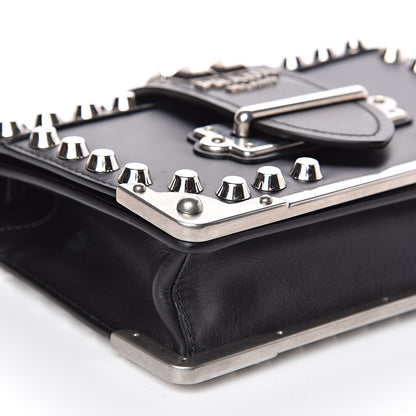 Prada City Calf Saffiano Studded Small Cahier Bag Black 7 of 9