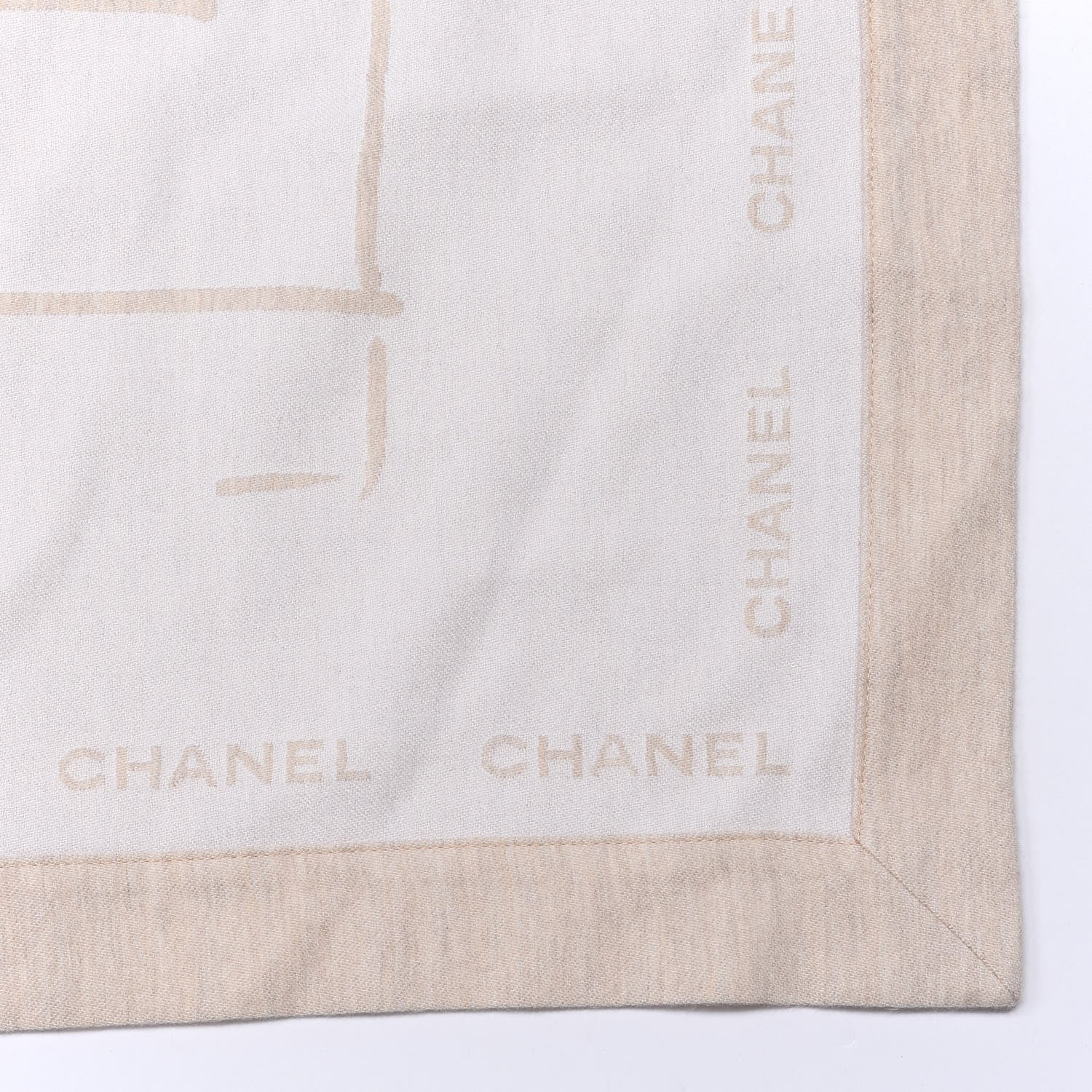 Chanel Wool Silk Coco Scarf Beige 3 of 4