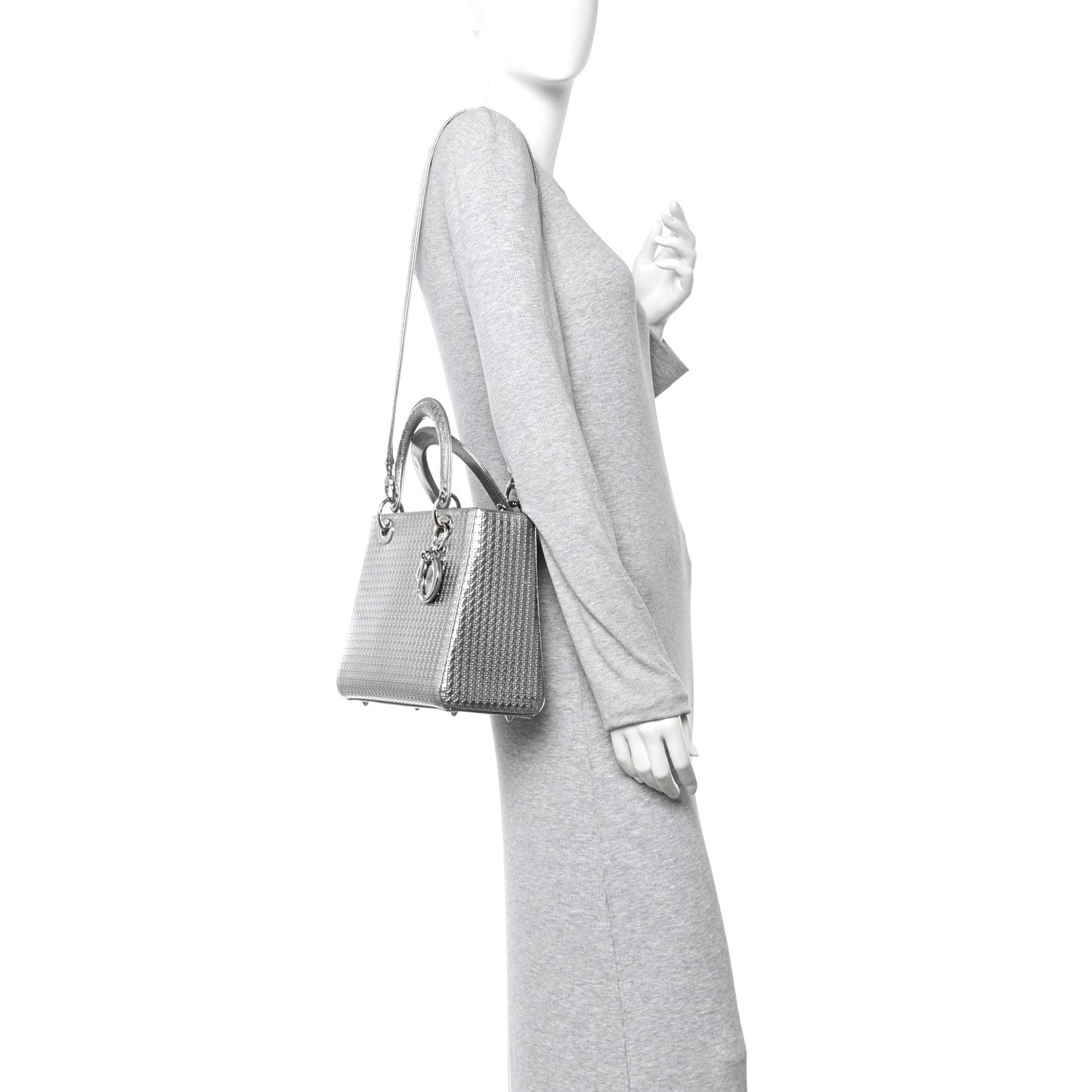Metallic Patent Micro-Cannage Medium Lady Dior Silver