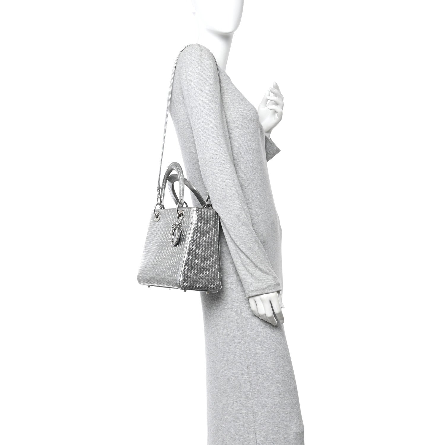 Christian Dior Metallic Patent Micro-Cannage Medium Lady Dior Silver 2 of 10