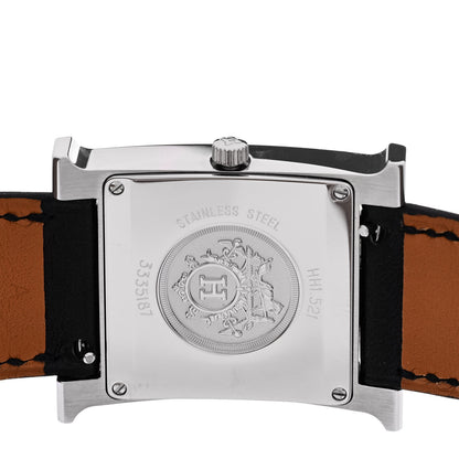 Hermes Stainless Steel Barenia Lacquer 26mm Heure H Hour Quartz Watch Noir 4 of 5