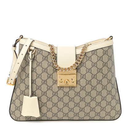 Gucci GG Supreme Monogram Moon Calfskin Medium Padlock Shoulder Bag Beige Ebony Mystic White 1 of 10