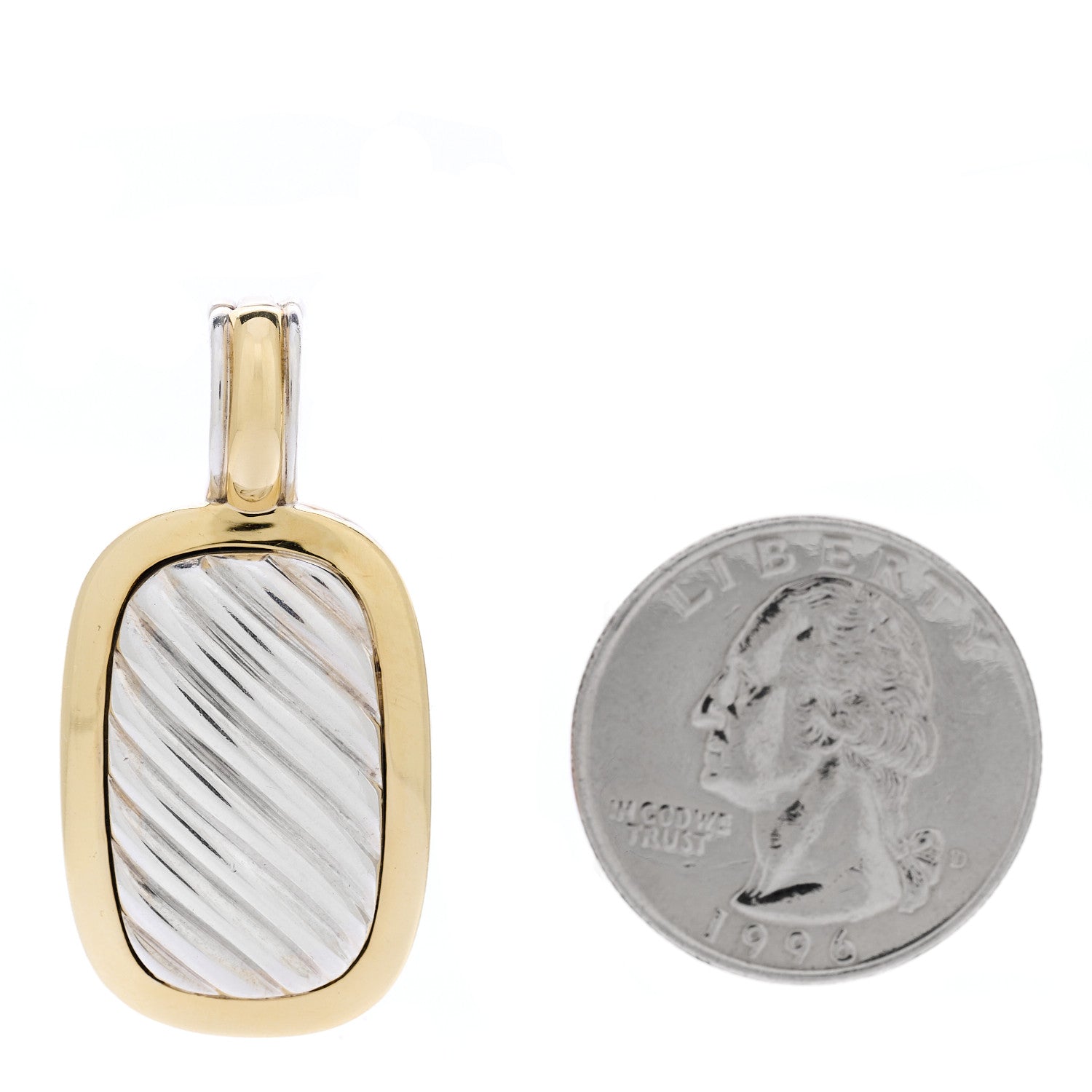 David Yurman Sterling Silver 18K Yellow Gold Elongated Sculpted Cable Enhancer Pendant 2 of 4