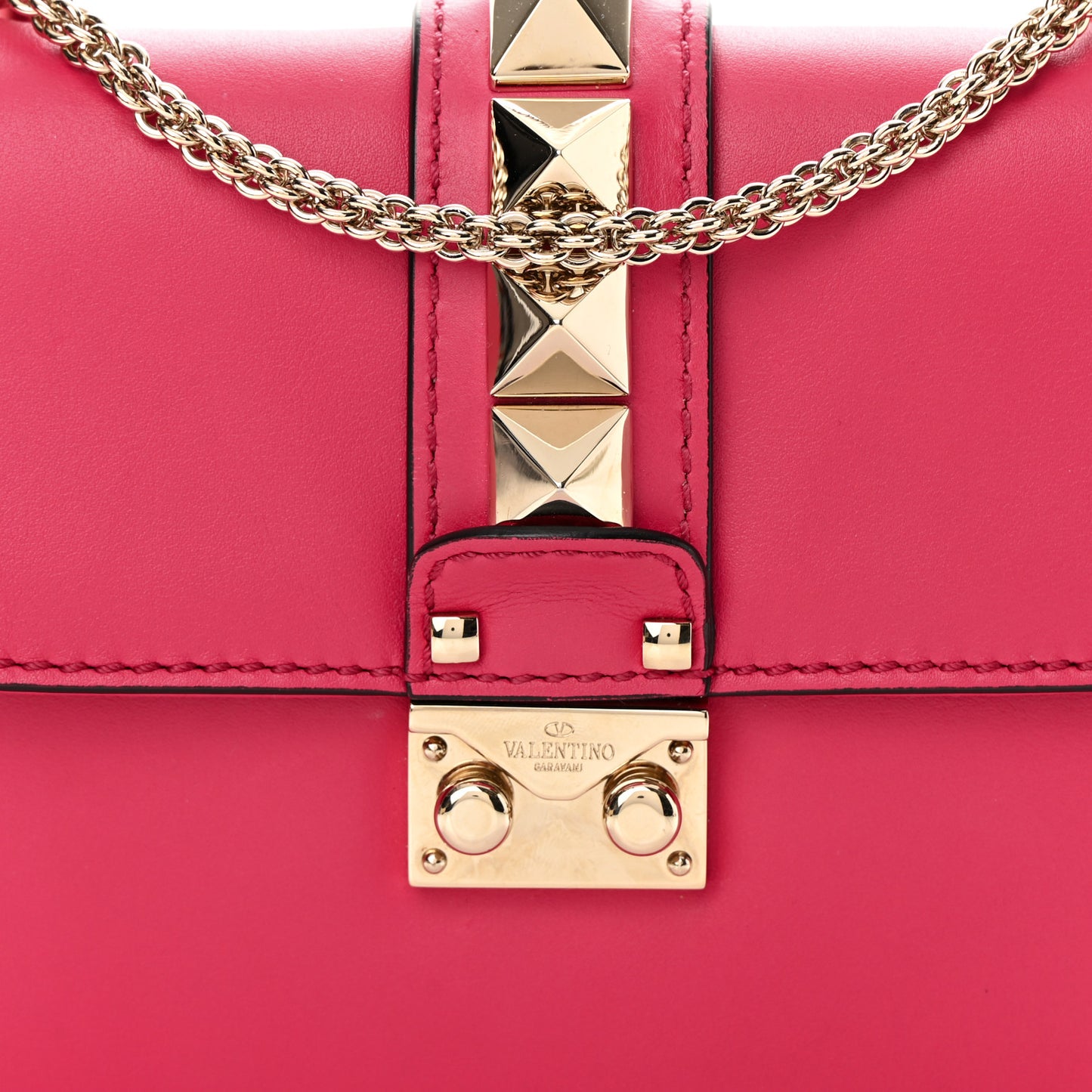 Vitello Small Glam Lock Rockstud Flap Deep Fuxia