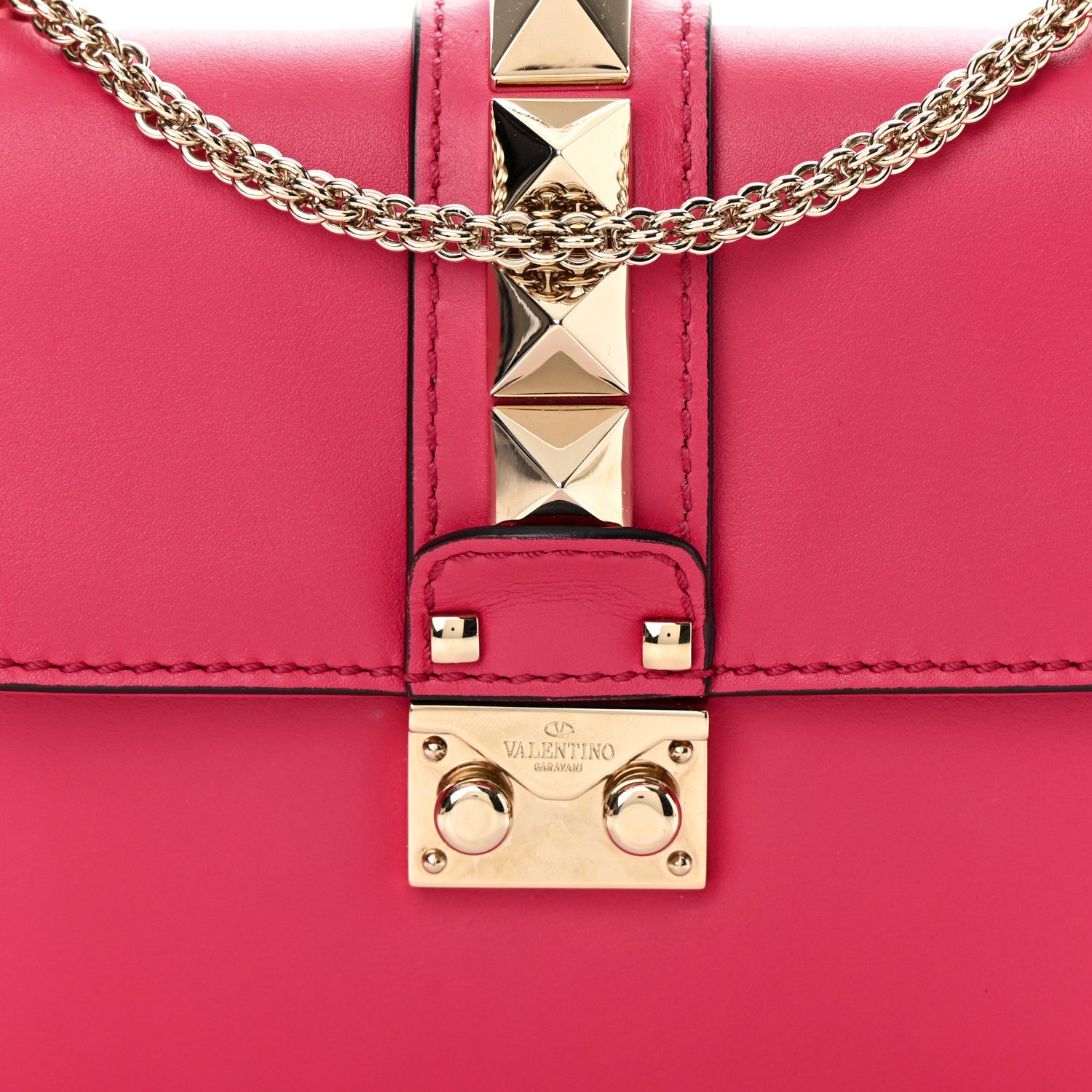 Valentino Garavani Vitello Small Glam Lock Rockstud Flap Deep Fuxia 13 of 14