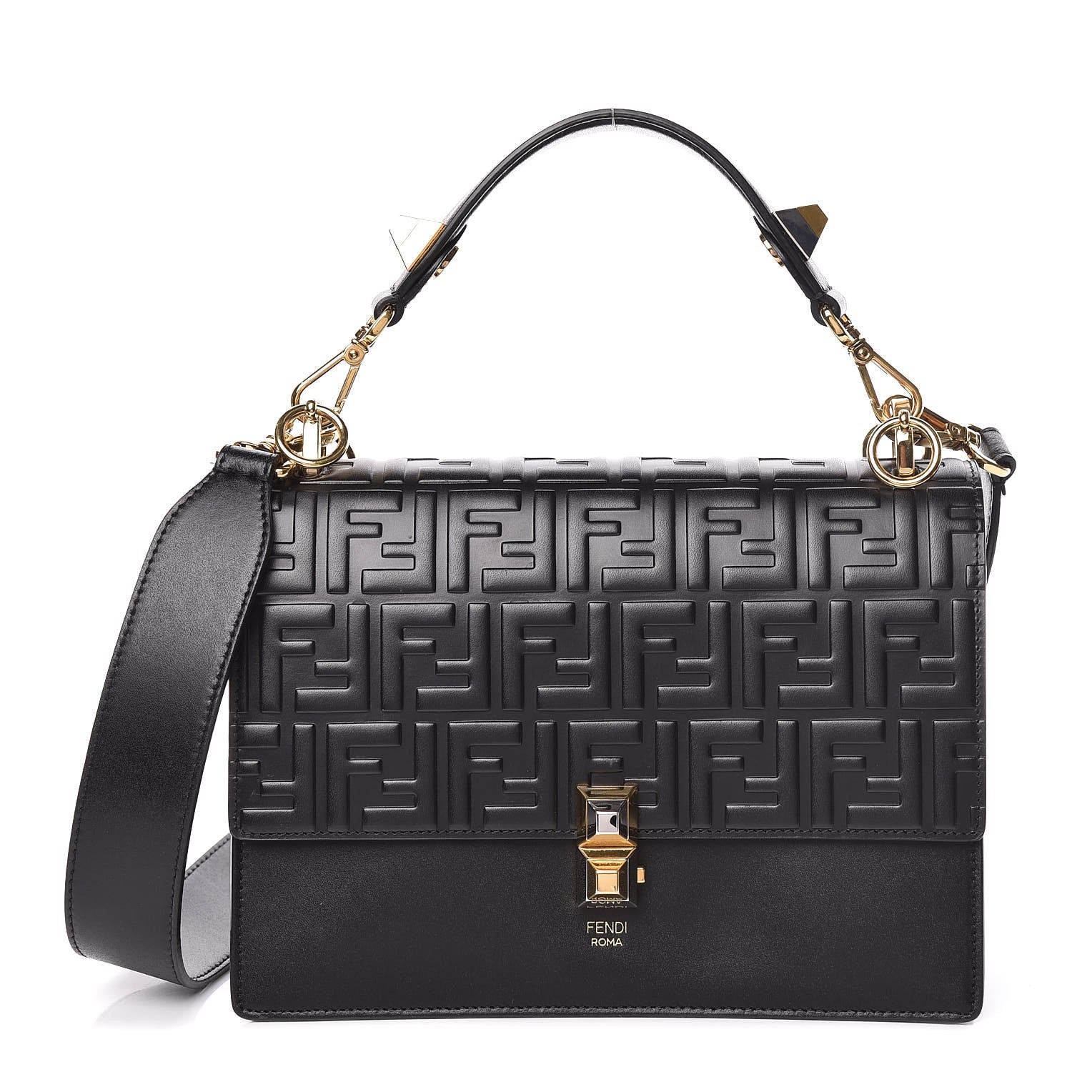 Fendi Vitello Liberty FF 1974 Embossed Kan I Shoulder Bag Black 1 of 10