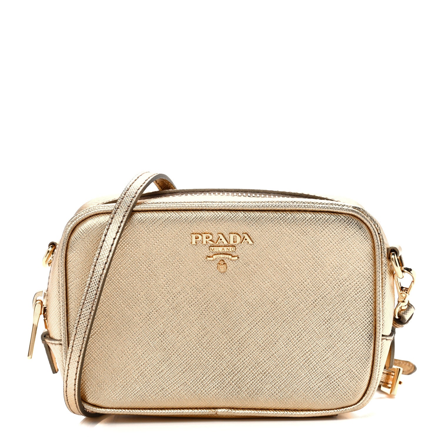 Prada Metallic Saffiano Mini Camera Crossbody Platino 1 of 11