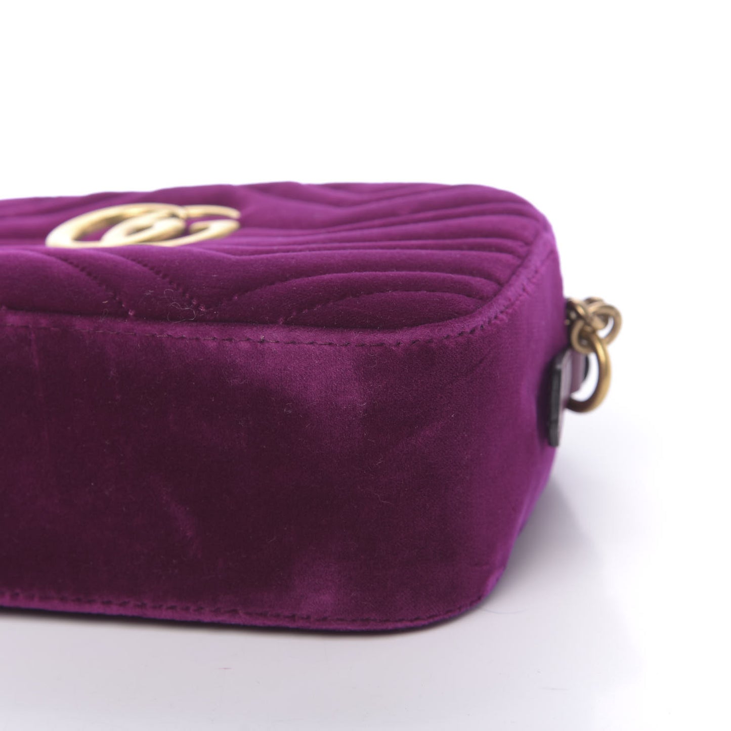 Velvet Matelasse Small GG Marmont Chain Shoulder Bag Fuchsia Violet Cyclamen
