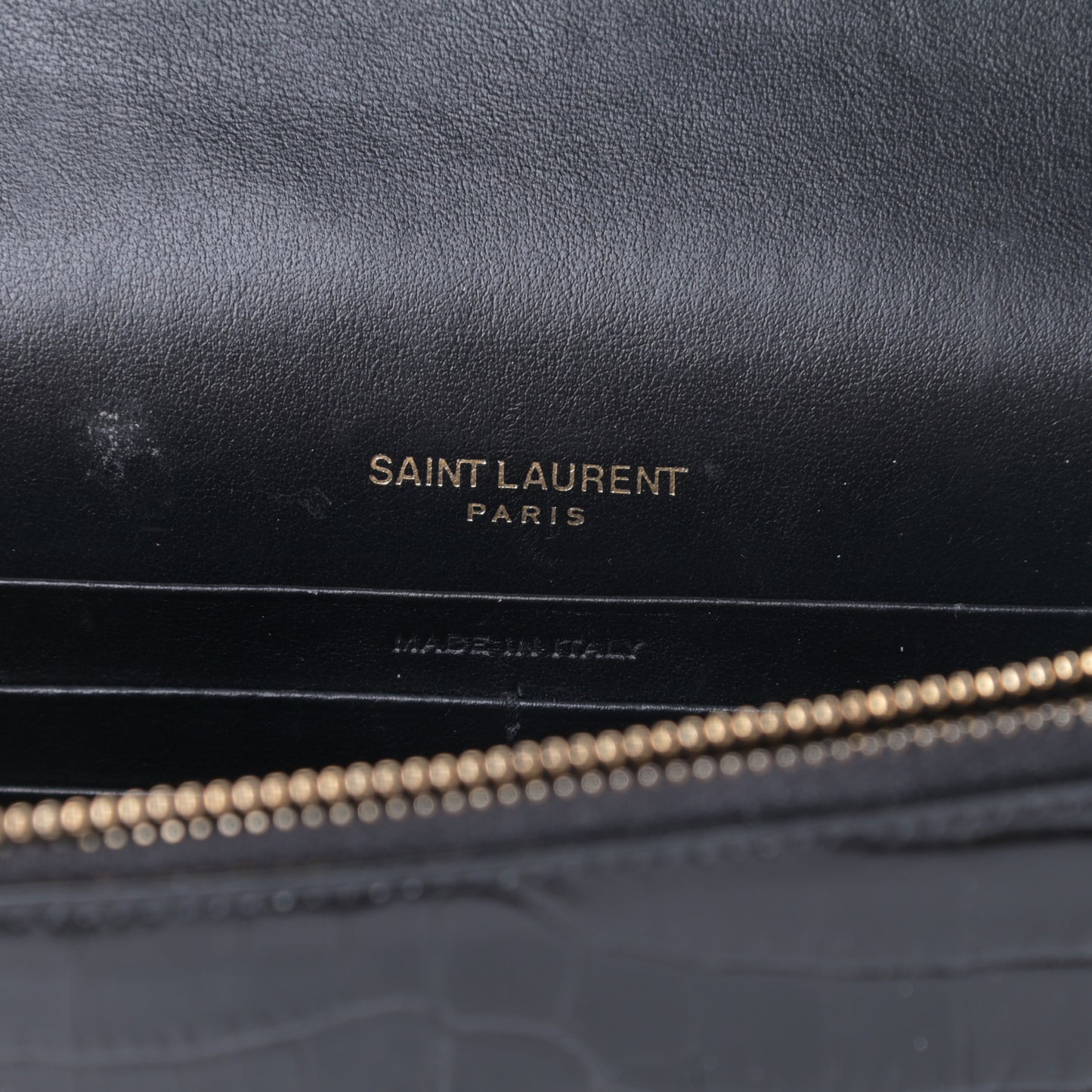 Calfskin Crocodile Embossed Kate Monogram Tassel Chain Wallet Black