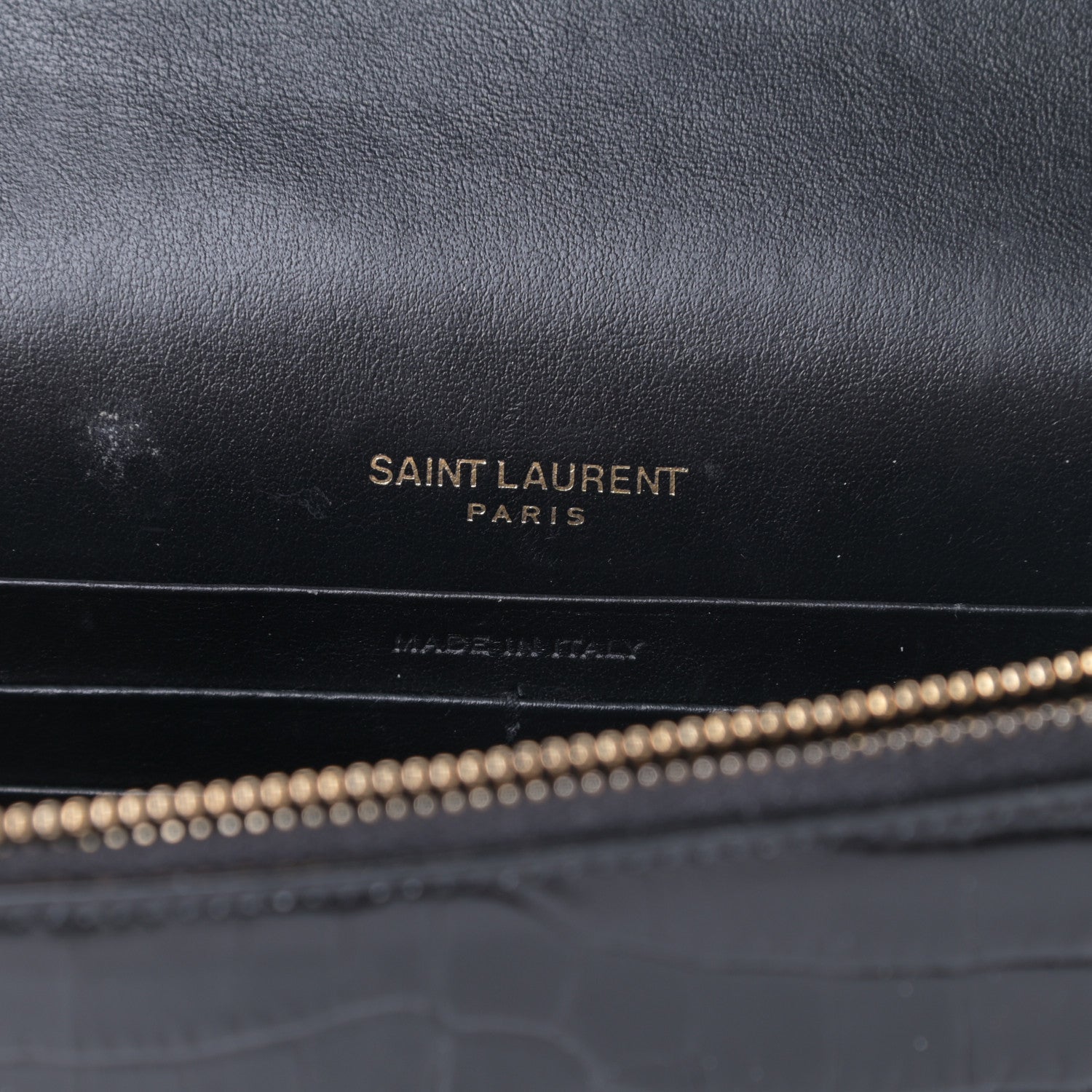 Saint Laurent Calfskin Crocodile Embossed Kate Monogram Tassel Chain Wallet Black 6 of 16