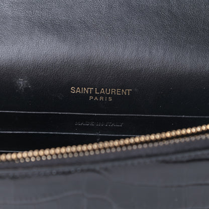 Saint Laurent Calfskin Crocodile Embossed Kate Monogram Tassel Chain Wallet Black 6 of 16