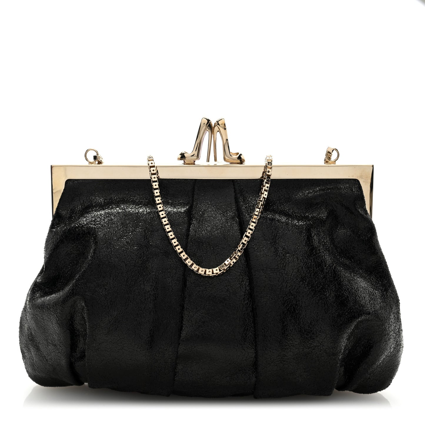 Crinkled Nappa Loubi Lula Mini Frame Clutch Black