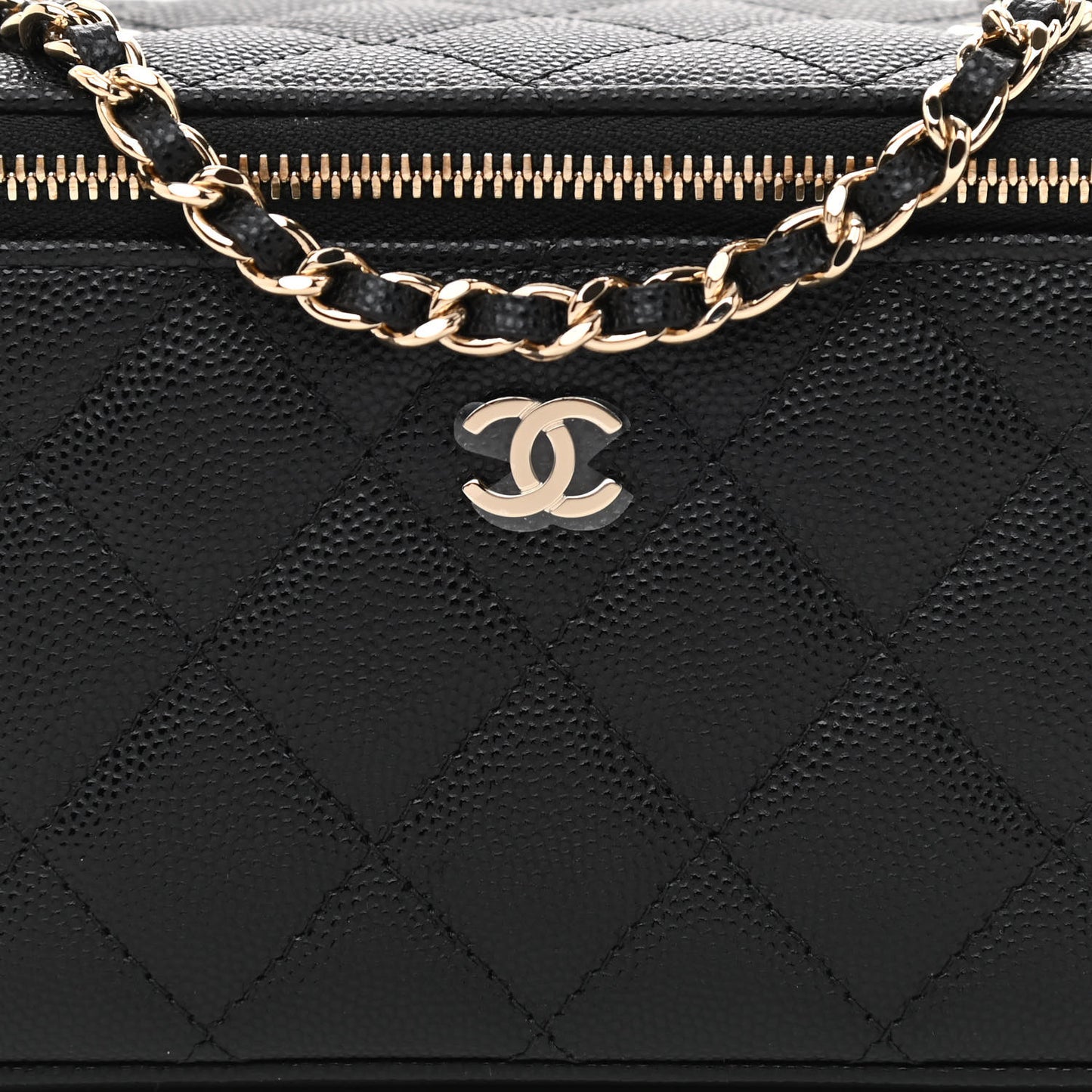 Caviar Quilted Small Vanity Case With Chain Black