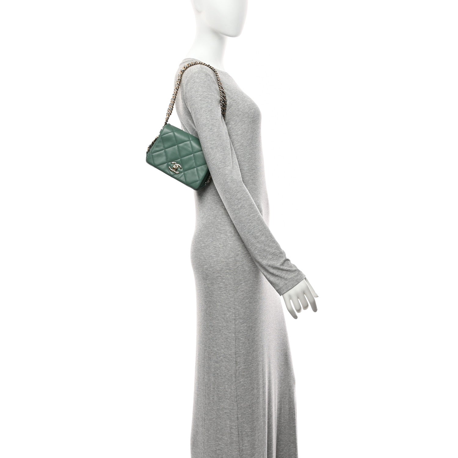 Chanel Lambskin Quilted Mini Chain Rows Flap  Green 2 of 10