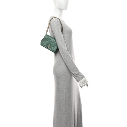 Chanel Lambskin Quilted Mini Chain Rows Flap  Green 2 of 10